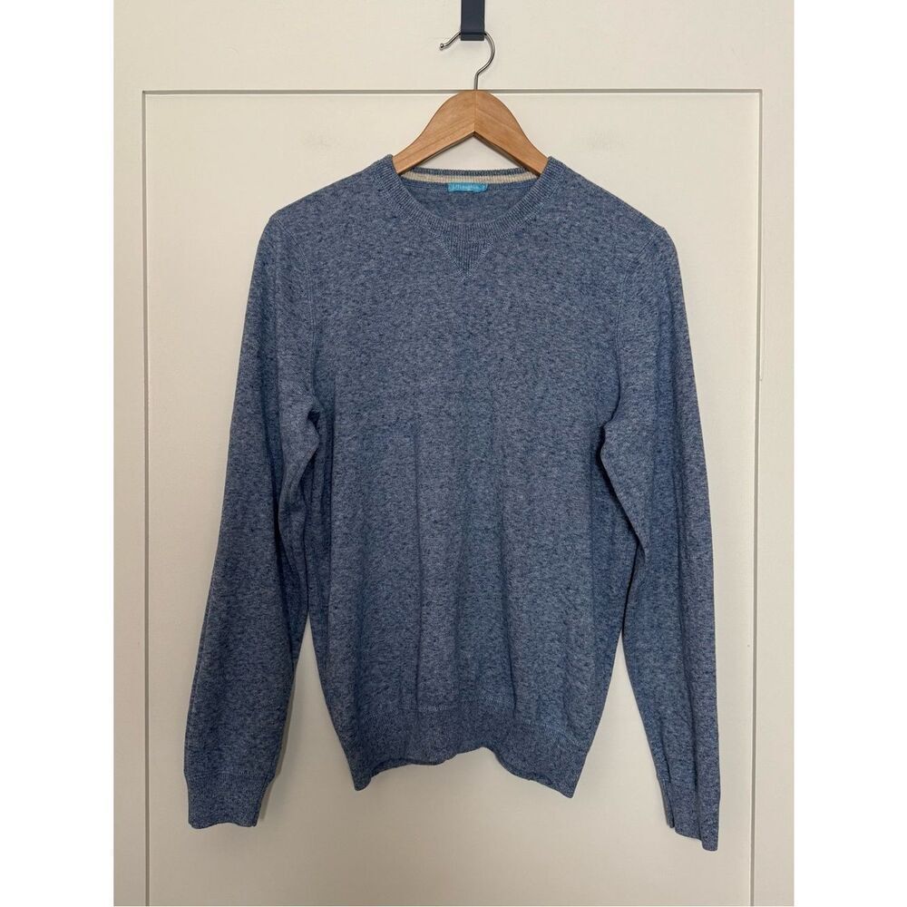 J McLaughlin Sweater Mens Sz S Blue Knit Crew Neck 100% Cotton Preppy Casual
